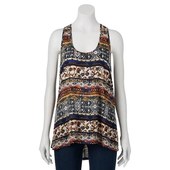 Wallpapher Patchwork Tunic Tank Top Sz S Multicolor Scoop Neck - Picture 1 of 6